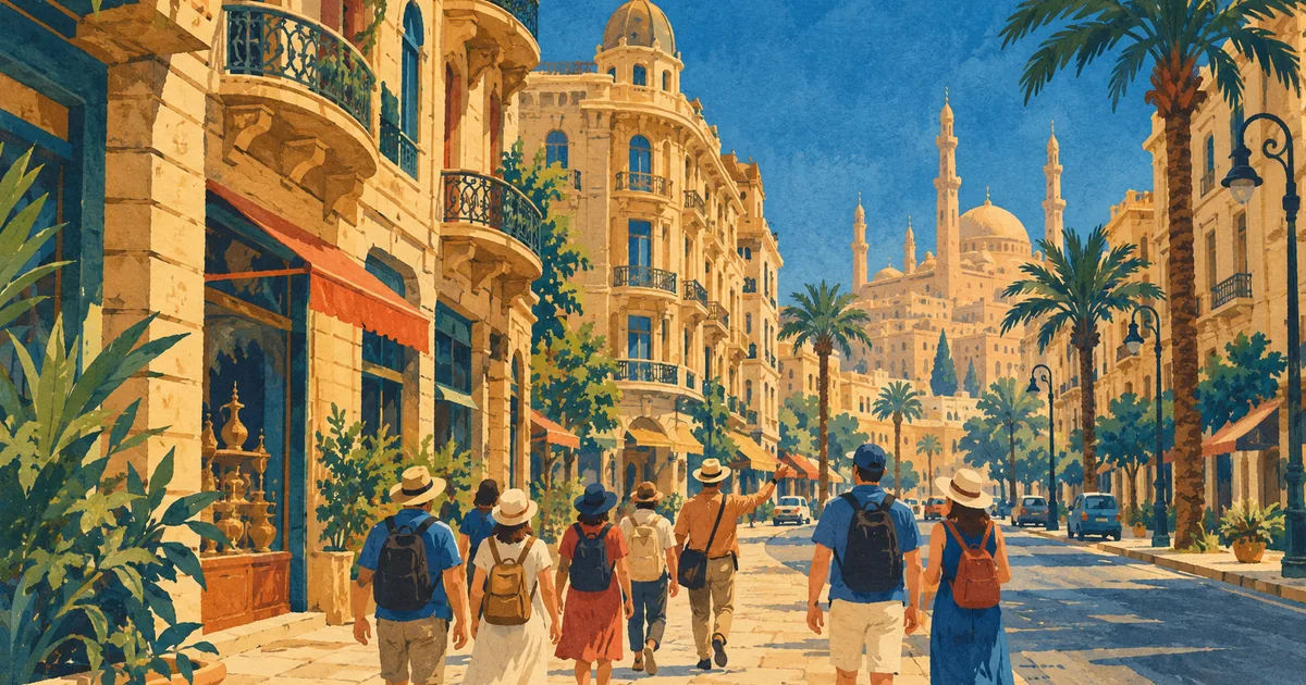 Small group on a free walking tour of Downtown, Cairo
